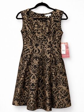 Emerald Sundae Black and Gold Brocade Midi Dress